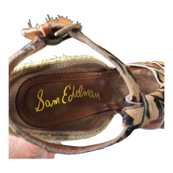 Sam Edelman Brown Black Leopard Platform Wedge Strappy Sandals Shoes 7 M - Picture 6 of 6